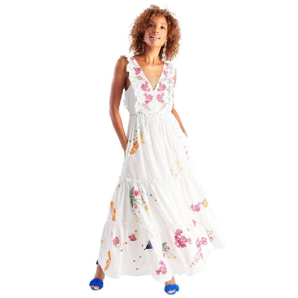 Anthropologie Allison New York V Neck Amelia Embroidered dress size M